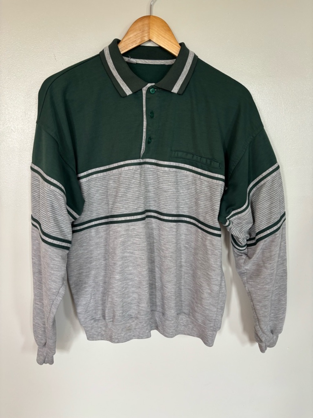 Green and Gray Striped Polo Sweatshirt